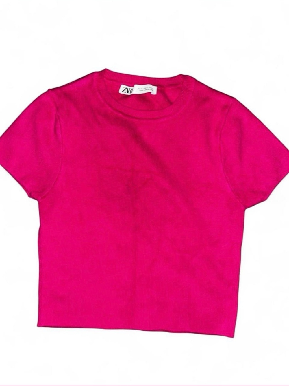 Zara Hot Pink Short Sleeve Crop Tee